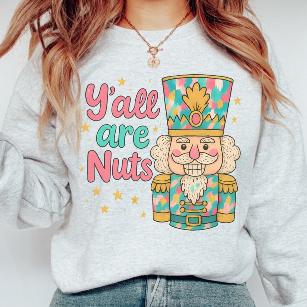 NEW Funny Y’all are nuts Christmas Graphic Sweatshirt Sweater S-5X Oversized